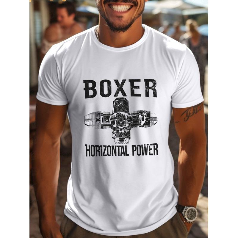 Men'S Boxer Engine Graphic T-Shirt - Heavyweight 220G Short-Sleeve Crewneck With Boxer Motorcycle Engine Print, Casual Outdoor Summer Tee For
