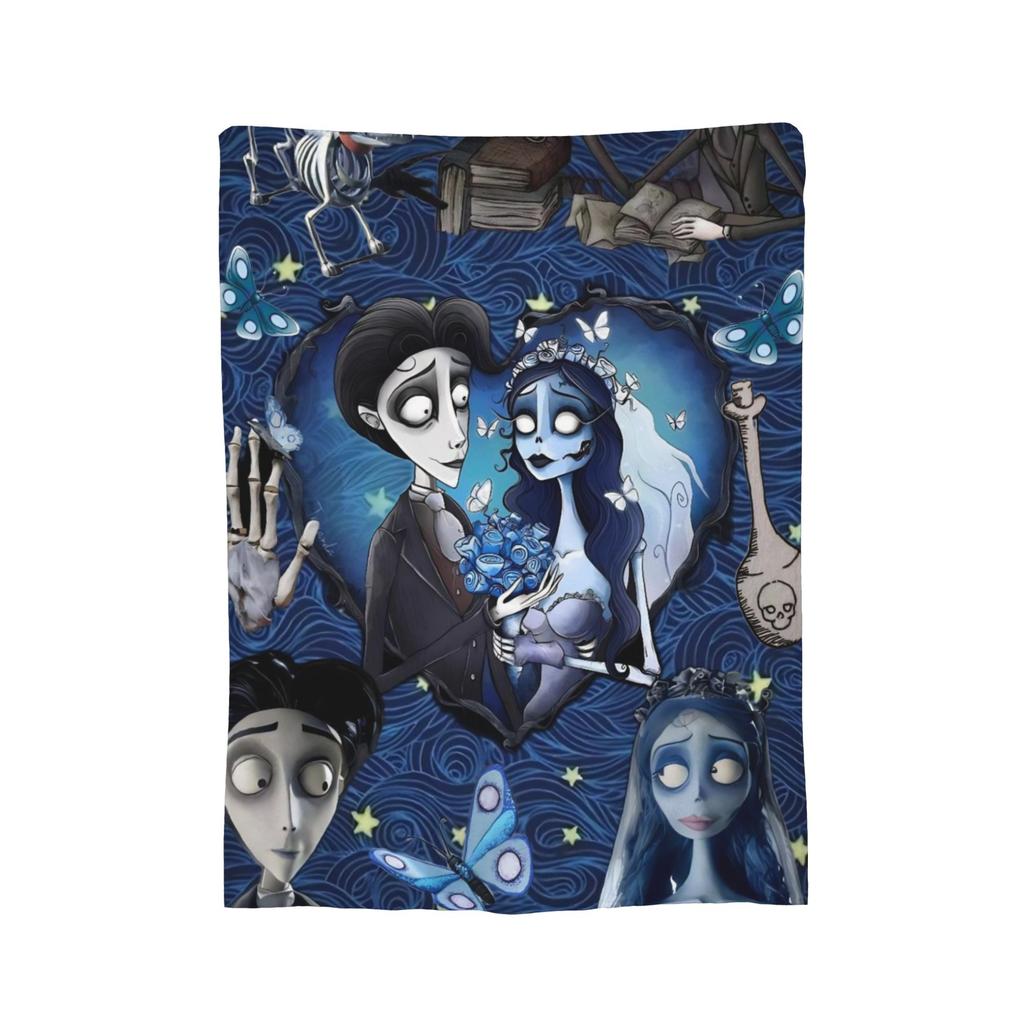 Corpse Bride Emily And Victor Blanket Flannel Print Portable Soft Throw Blankets for Sofa Bedroom Bedspread