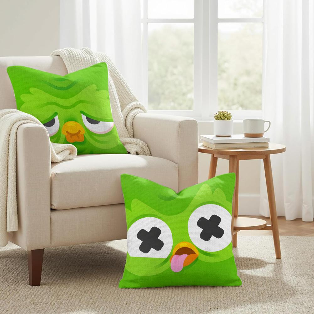 DDuolingo Owl DDuo Cushion Cover Natural Linen Organic Fabric DoubleSided Printing Couch Pillow Covers Home Decor