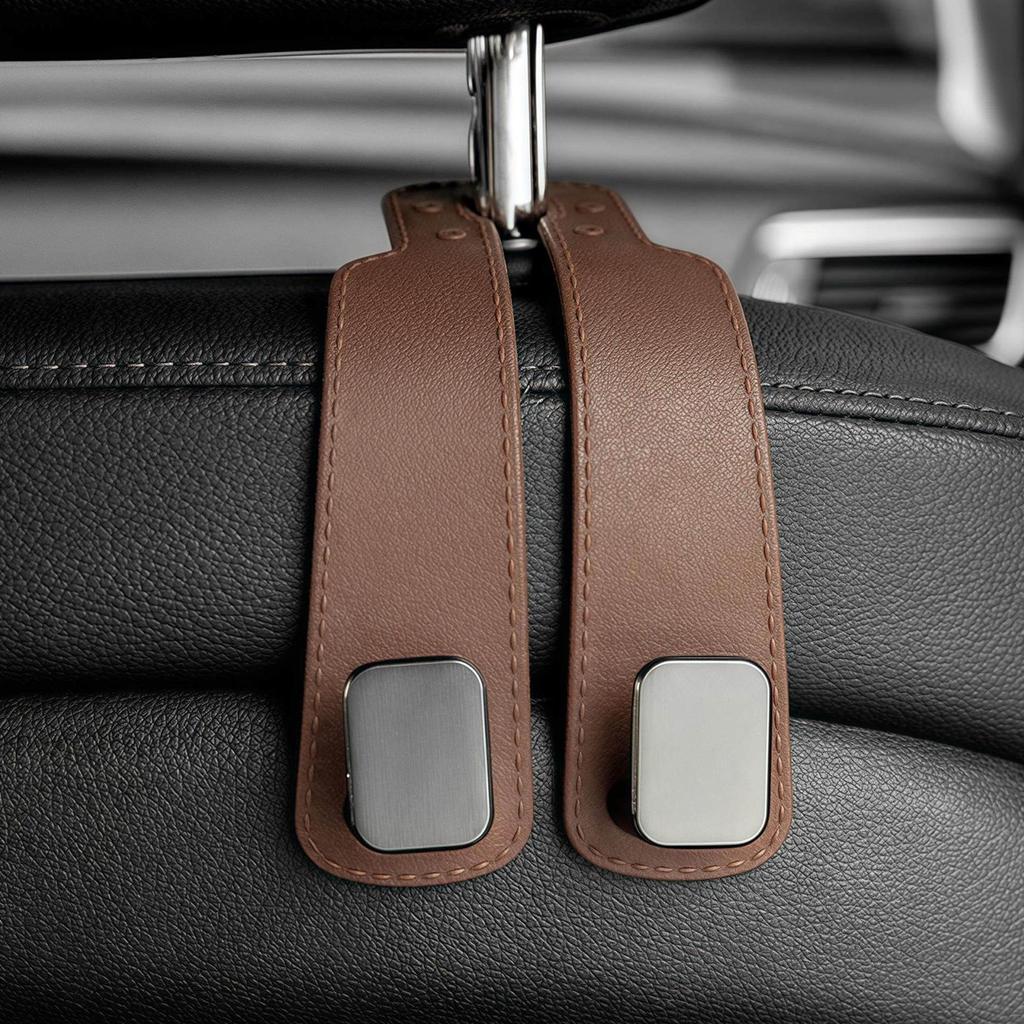 Headrest Hooks For Car,2026 New Two Hook Furs Leather Seat Back Headrest Hanger,Auto Hooks Organizer For Handbag Purse Coat Bags