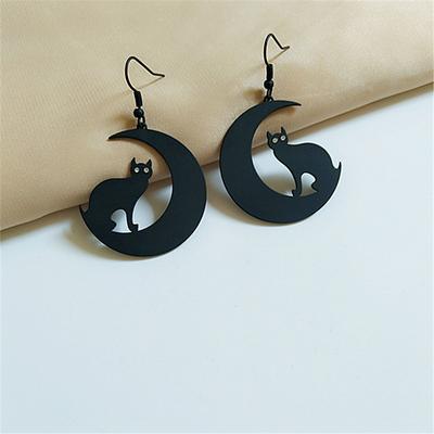 Модные милые серьги-крючки для ушей котенка для женщин, корейская мода, милые висячие серьги с черной луной и кошкой для девочек, ювелирные изделия, подарки