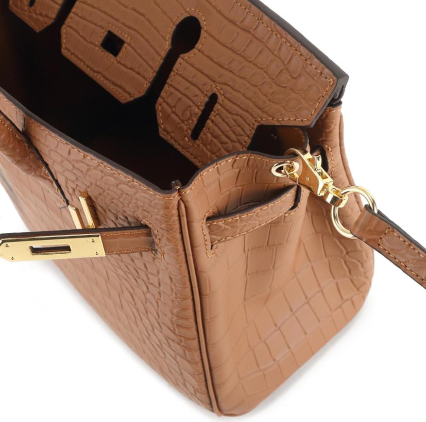 2025 New Matte Crocodile Pattern Platinum Bag With Gold Buckle Elegant Handbag Fashionable Head Layer Leather Shoulder Bag