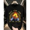 Round Neck T-Shirt For Men Short Sleeve Black Printed Hades Hercules Humorous Phrase Okay Fine I'M Cool For Pop Culture Fans Daily Jokes Friends