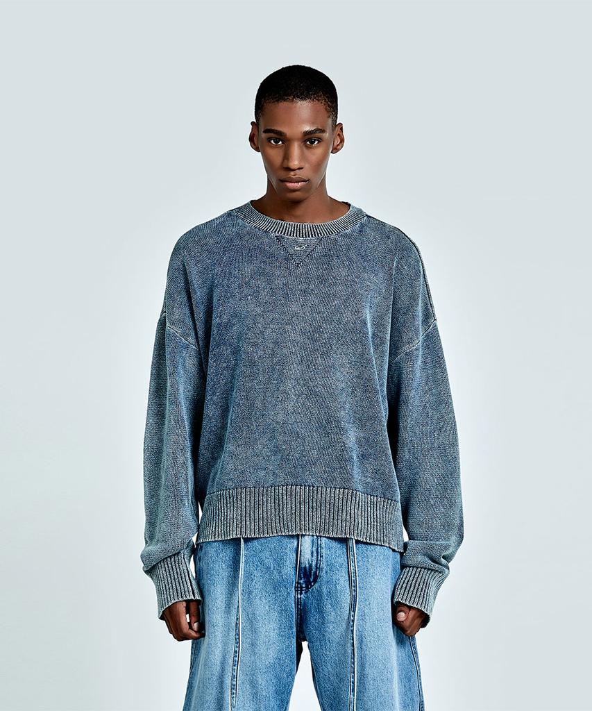 51Peosenteu Metal Logo Denim Knit - Blue