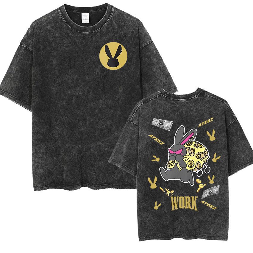 Tee Shirt Homme Graphic TShirts Men Tshirt for Men Ropa Hombre Korean Ateez Fin Wjll Album Concert Vintage Washed Camisetas