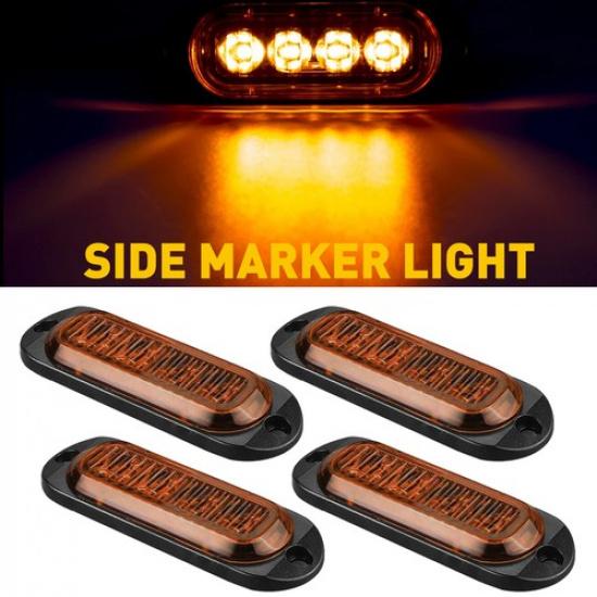 4LED Amber/Red Oval Clearance Side Tail Turn Lamp Truck RV Light Pick-Up Trailer