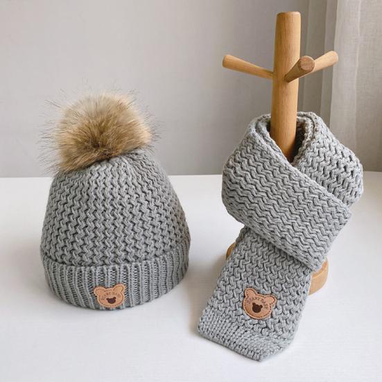 Kids Winter Hat Scarf Set Soft Knitted Warm Pom Pom Skull Cap And Neck Warmer Cold Weather Set for Boys Girls Toddlers