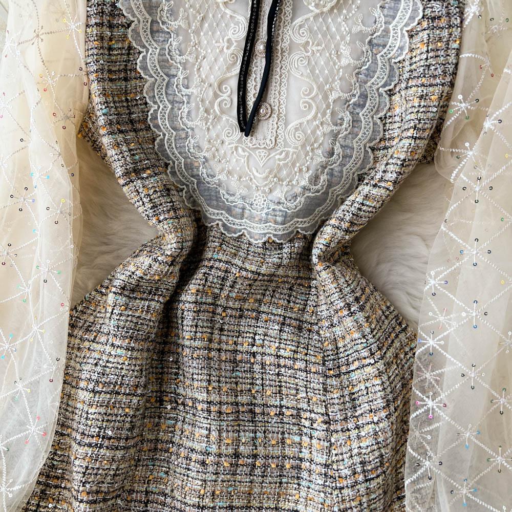 Осень и зима новое платье с вышивкой на груди в европейском и американском французском стиле