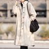 Johnature Women Vintage Long Parkas Turtleneck Solid Color Plus Cotton Warm Coats Winter Long Sleeve Button Parkas