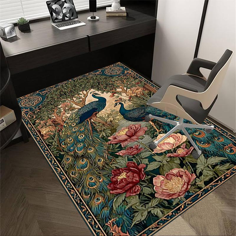 1pc Peacock Flowers Carpet Anti Slip Polyester Floor Mat for office.Bedroom