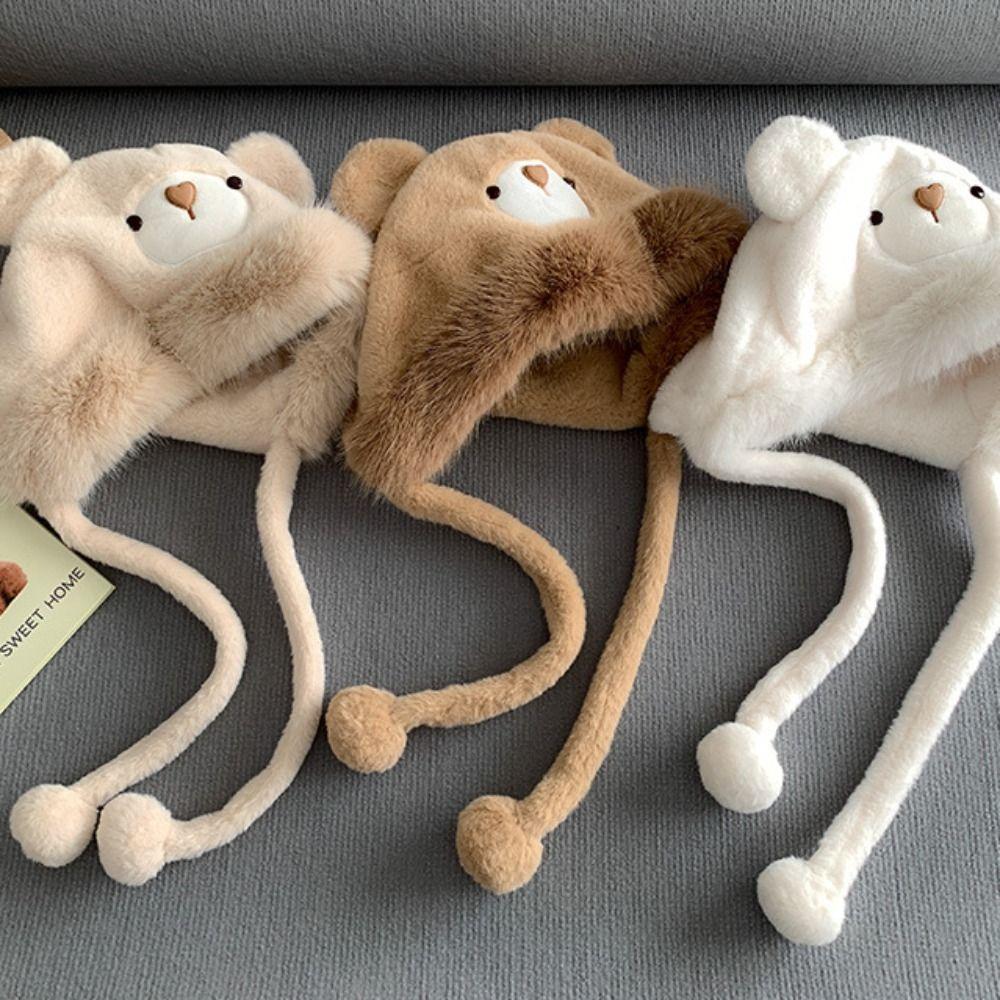 Плюшевая шапка-пуловер с милыми медвежьими ушками, теплая зимняя шапка, креативная шапка-бини с медвежьими ушками, женская/для девочек