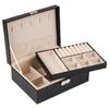 PU Leather Double-layer Jewelry Box with Lock Necklace Earring Box Leather Jewelry Organizer  Women
