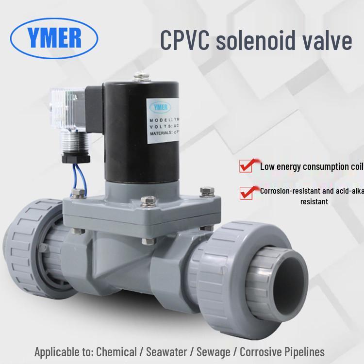 YMER Электромагнитный клапан, муфта CPVC, 4/6 точек, 220 В, нормально открытый, кислото/щелочестойкий, двухходовой