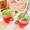 500Ml Summer Cute Strawberry Straw Water Bottle Milk Coffee Straw Cup For Home Waterbottle With Strawwater Bottle For Girls