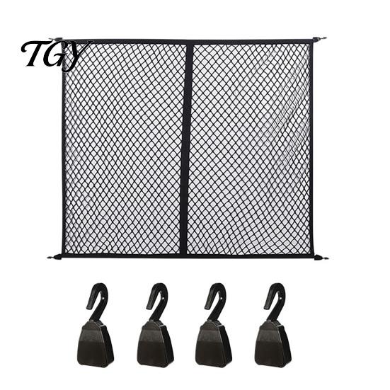 Secure Cargo Netting Truck Net, Bed Organizer Stretchable Elastic Net with 4 Hooks for Pickup Bed, SUV Trunk Storage Accessories