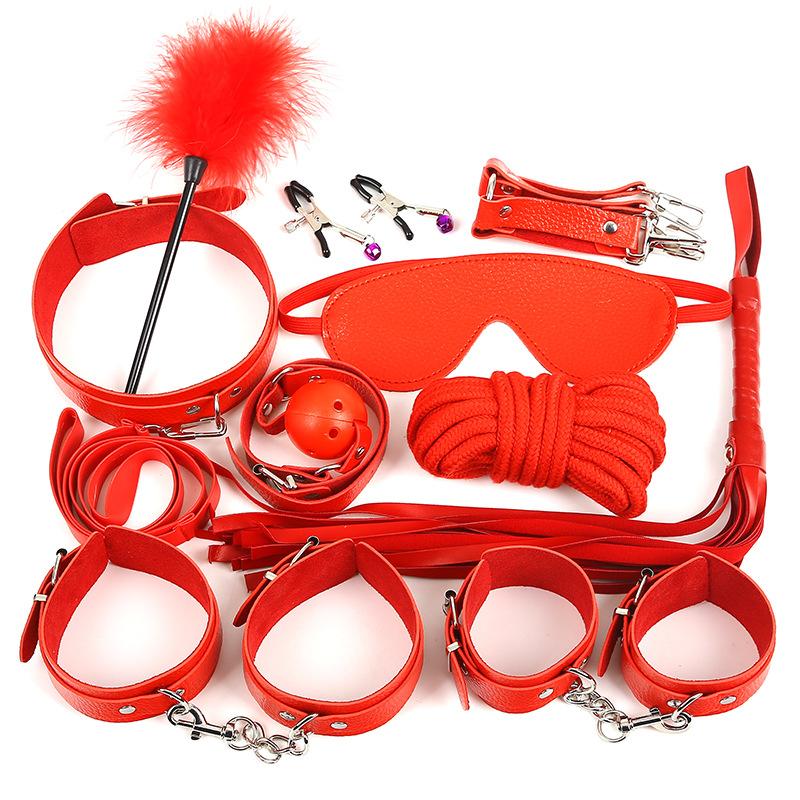 10-Piece Leather BDSM Bondage Restraint Set Handcuffs Blindfold Whip Training Punishment for Women Couples Adult Kinky Sex Toys