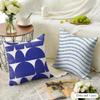 Nordic Style Geometric Blue Pattern Cushion Cover Natural Linen Organic Fabric Printing Breathable Perfect For Home Decor