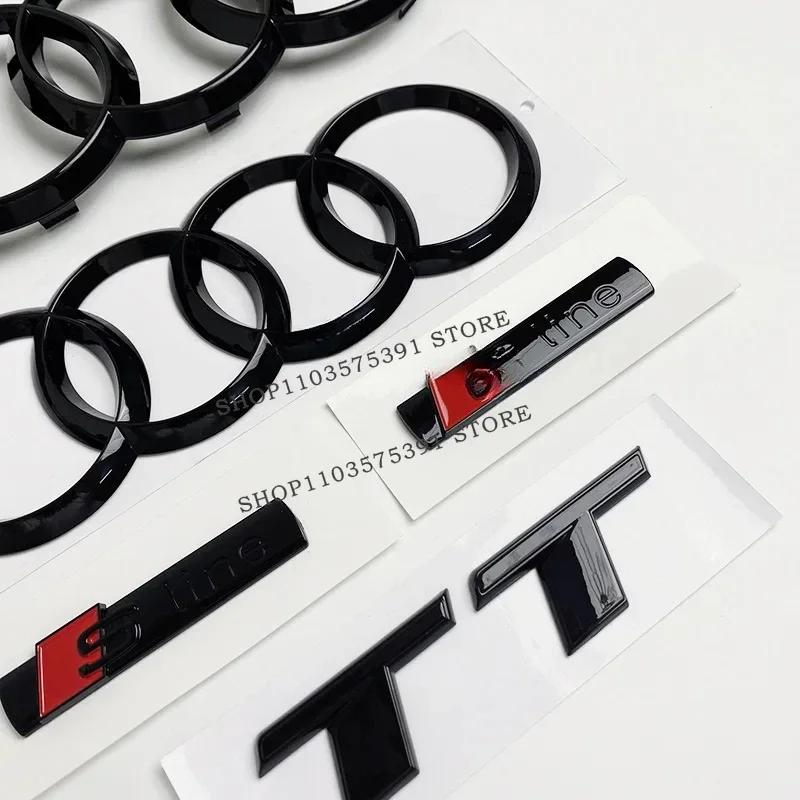 For Q5 TT 2015-2025 4Ring Logo ABS Black Car Hood Front Grill Emblem Rear Trunk Badge TT Sline Emblem Car Accessories