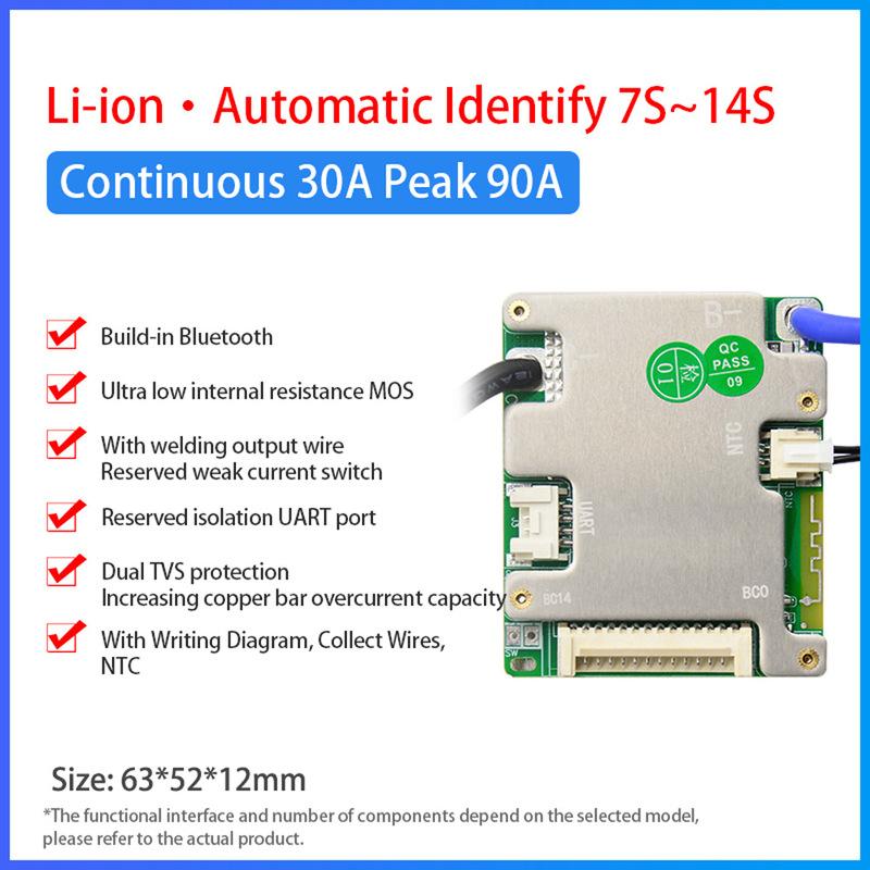 Design For E-bike 7S 8S 24V 9S 10S 11S 12S 13S 14S 36V 20A 30A 40A 50A LiFePO4 Li-ion Smart BMS with Bluetoth