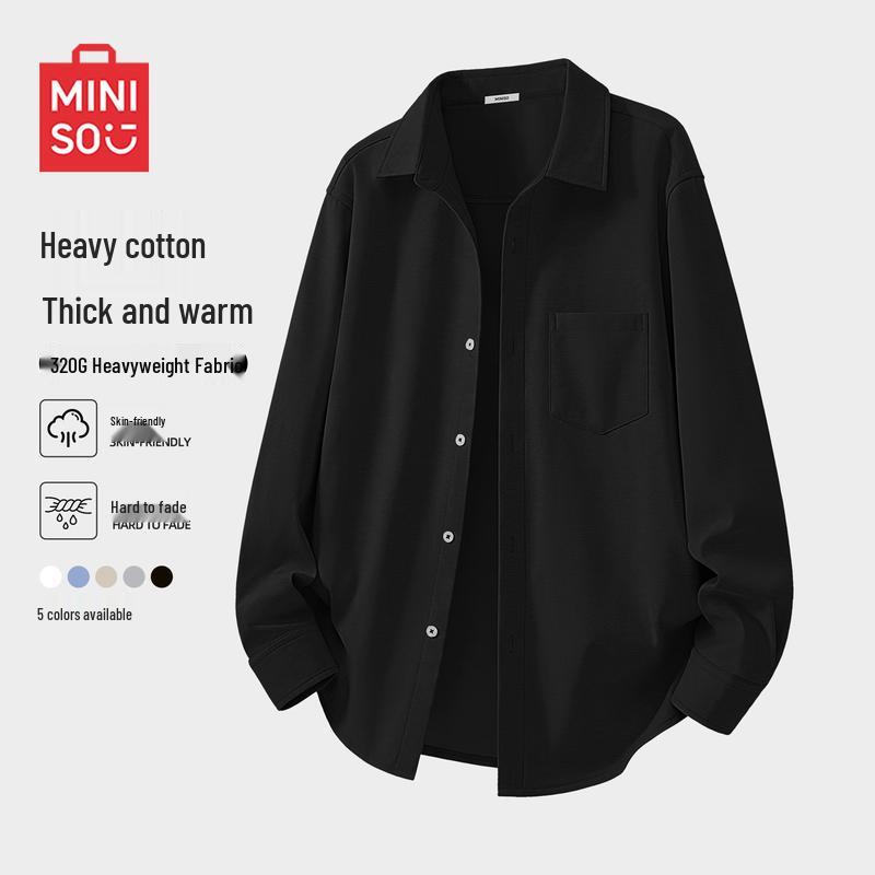 MINISO Мужская зимняя теплая оксфордская рубашка с длинным рукавом