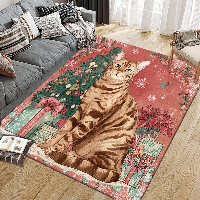 Christmas cat Home Sofa Decoration for Living Room & Bedroom, Non‑Slip Play Flannel Floor Mat for Game Room