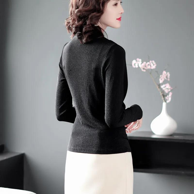 Autumn Long Sleeve Women's Blouse Sexy Cross V-neck Thin Black Female Blouses Spring Casual Office Elegant Lady Top Pullover
