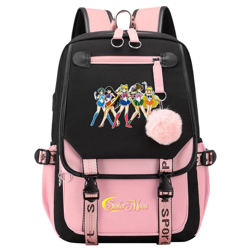 Новый аниме-рюкзак Sailor Moon с USB-подключением для подростков и школьников, мужской и женский, с откидной крышкой.