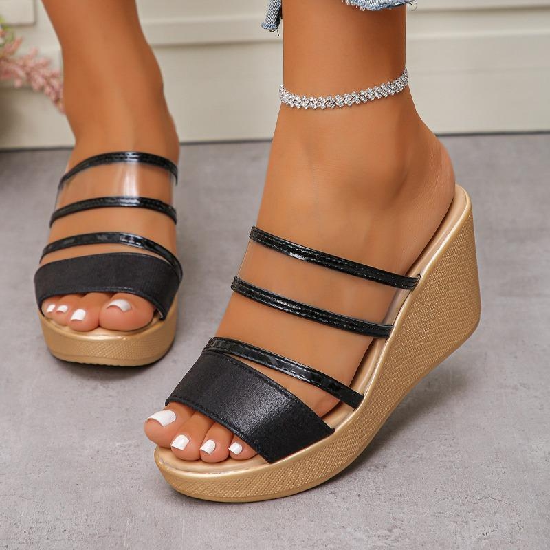 Fashion Wedge Sandals and Slippers Women's Summer New Fashion Outward Wear Round Toe Open Toe Thin Ribbon Platform Non-slip Flip-flops