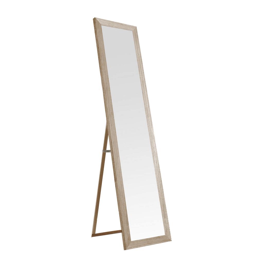 Espejo de Pie de Madera 157x37 cm Beige – Marco MDF Decapado, Estilo Nórdico, Pie Regulable