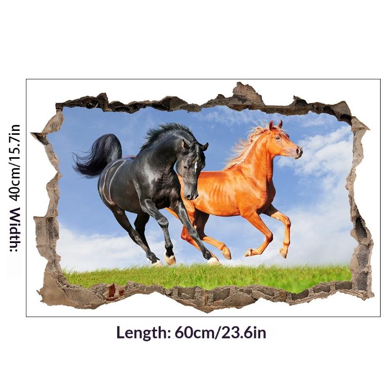 Плакат с животным Искусство дыры в сломанной стене Бегущая прекрасная лошадь Виниловые наклейки-муралы Для гостиной