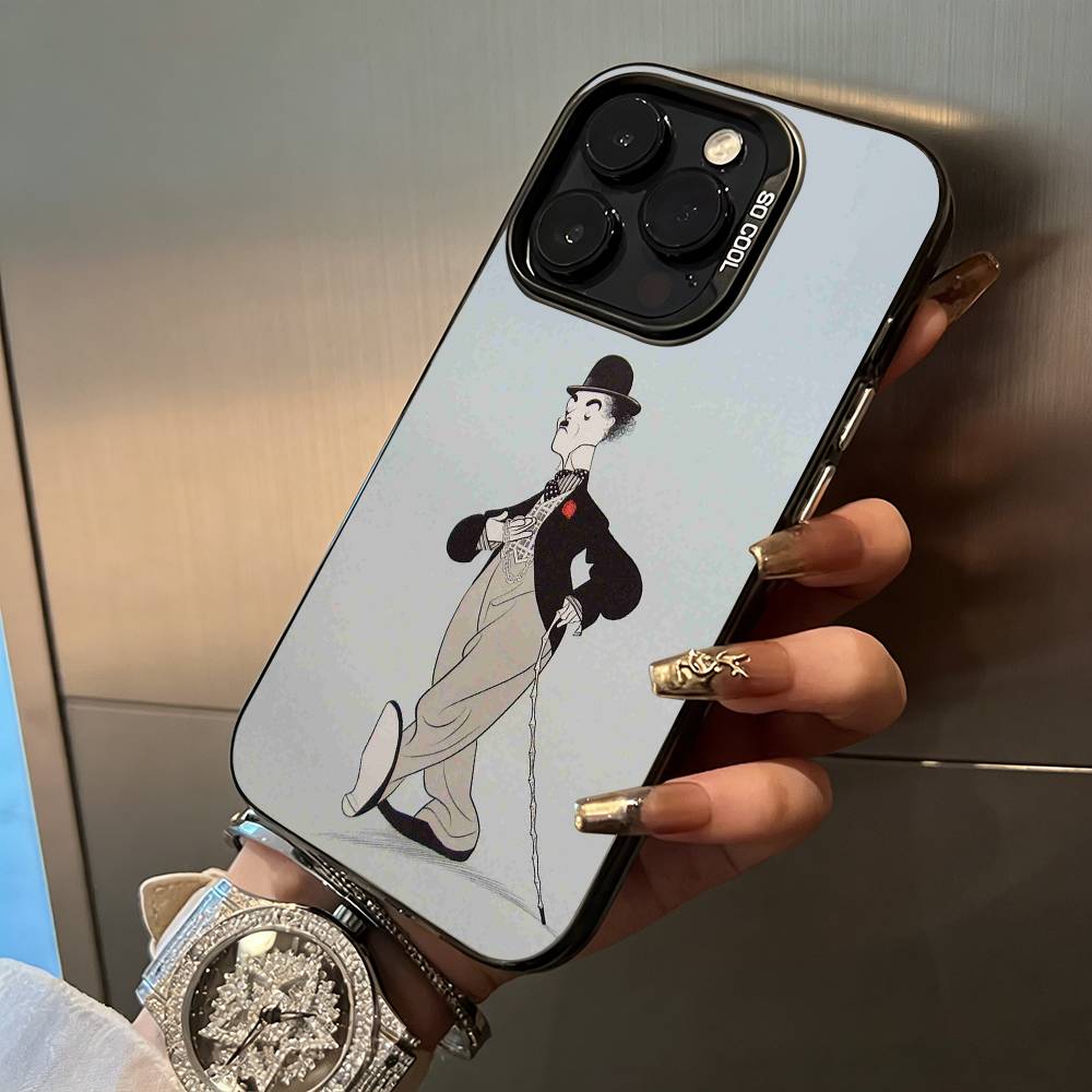 Чехол для телефона C-Чарли Чаплин Для iPhone 17,16,15,14,13,12,11 Plus Pro Max Цветной Серебристый Чехол для телефона