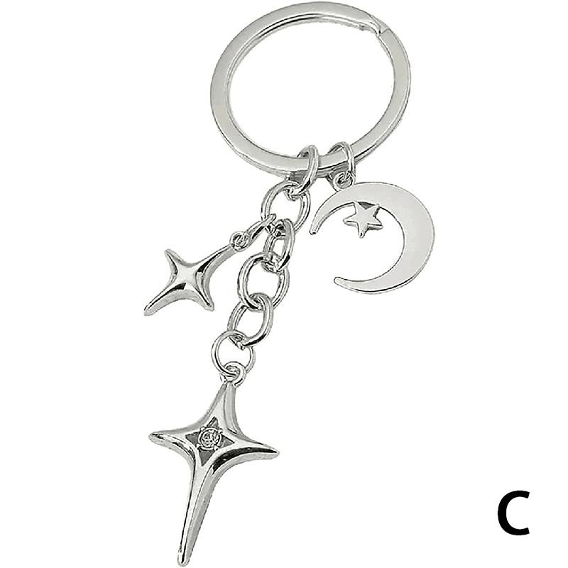 Y2K Keychains Star Moon Metal Key Rings For Women Men Friendship Gifts Handbag Decoration Handmade Jewelry