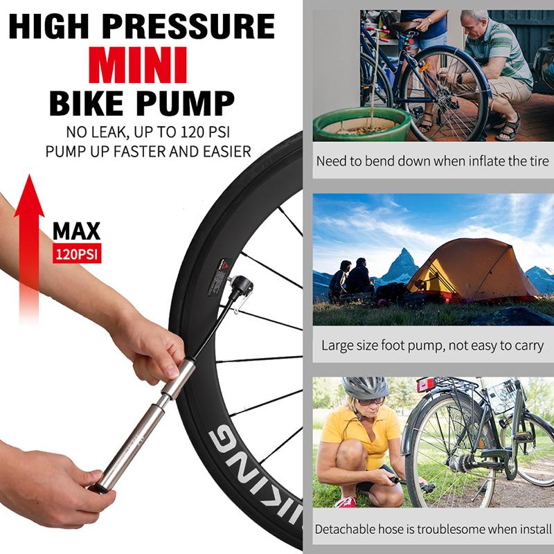 WEST BIKING Bicycle Air Pump Mini Hand Pump Tire Inflator Bike Pump Aluminum Alloy AV/FV Valve MTB Road Cycling for Ball 120psi
