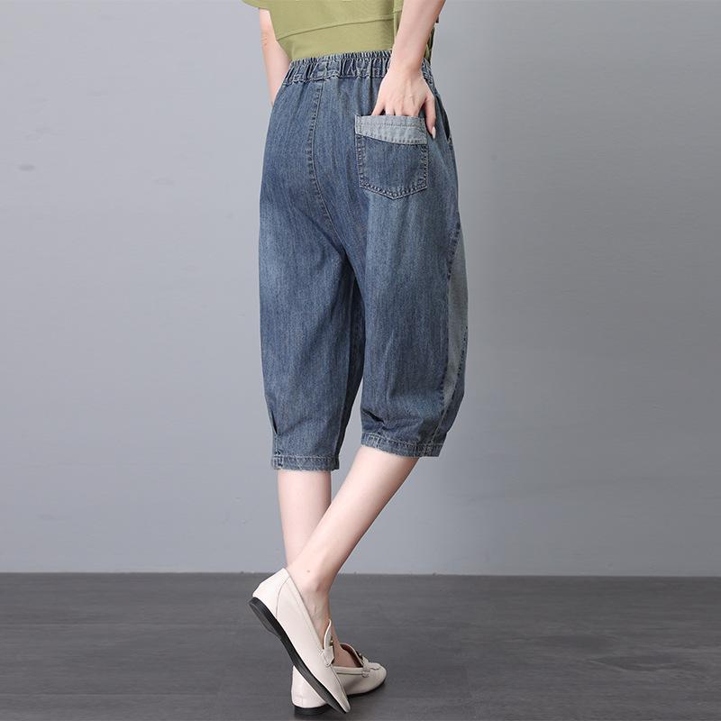 2025 Летние Женские Повседневные Свободные Джинсовые Шорты с Цветными Блоками