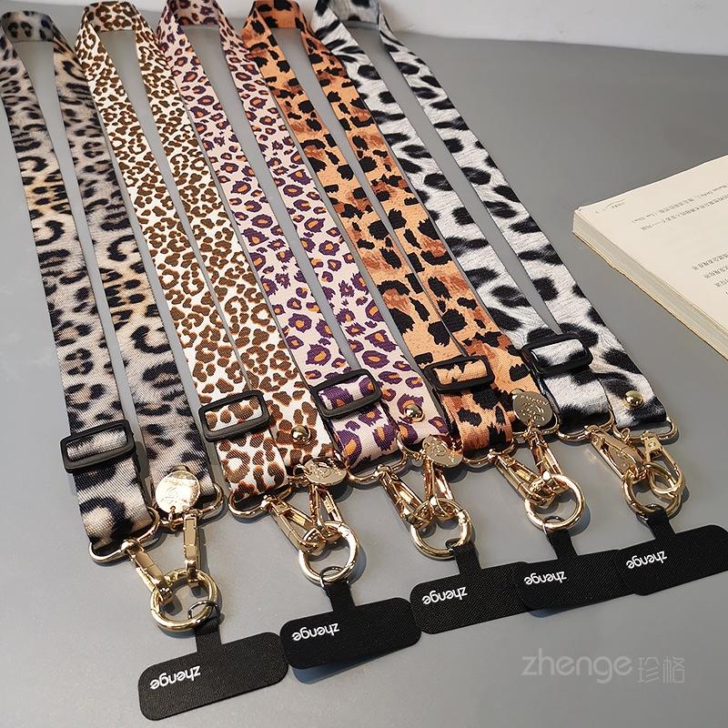 Fashion leopard print painted mobile phone lanyard crossbody can carry long ins women's outdoor mobile phone strap rope wide version cloth