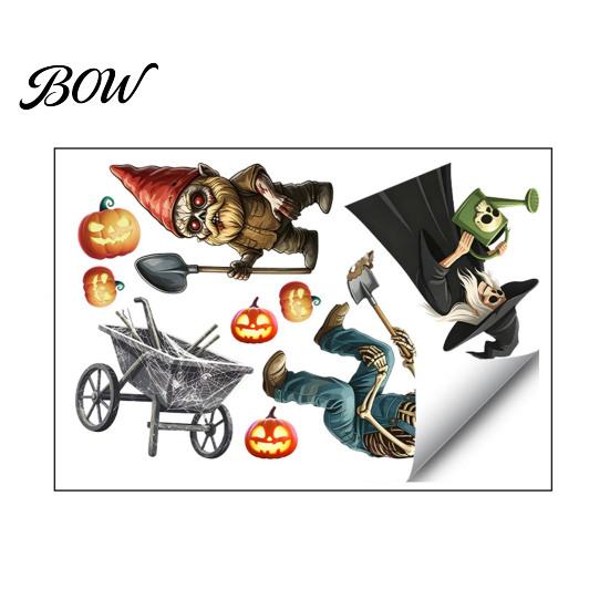 Spooky Farmhouse Party Decor Halloween Wall Sticker, Pumpkin Witch Skeleton Printed, Self-adhesive Waterproof Autumn Harvest Stickers PVC Decals, for