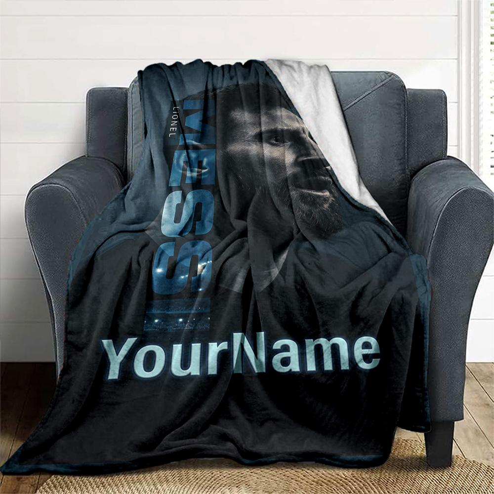 Messi Customize Text Blanket Gift Personalized Blanket Comfortable Great for Chair Living Room Livingroom Home Decor Four Seasons Universal