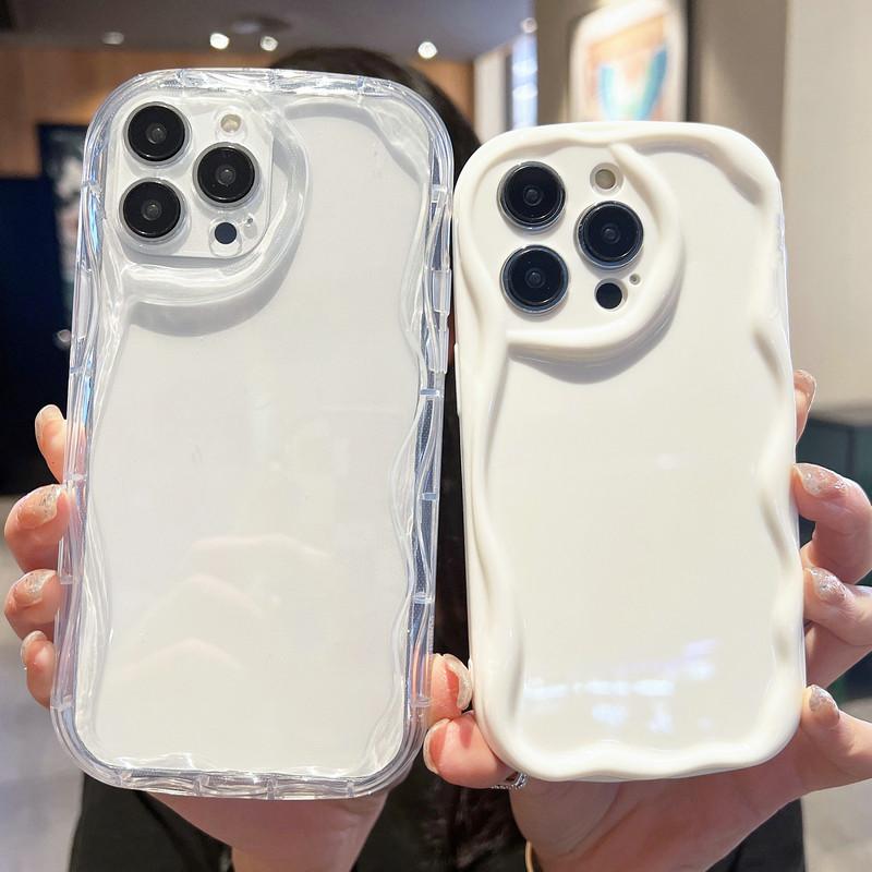 Cream Wave Curved Silicone Glossy Soft Case Shell Mobile Phone Back Cover for iPhone Samsung Xiaomi