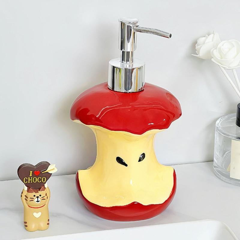 Stylish Ceramic Liquid Soap Container With Press Pump Lovely Fruit Core Soap Dispenser For Home Bathroom Countertop Organizing