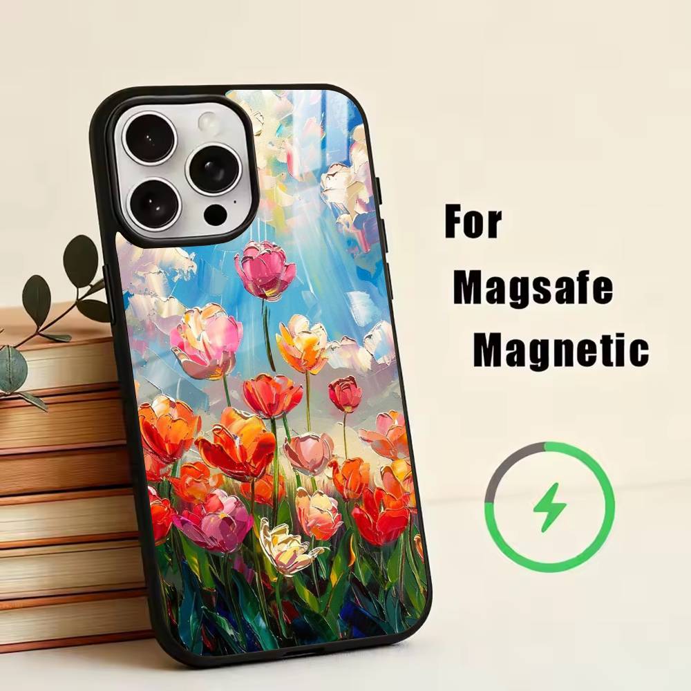 Чехол для телефона с картиной Ван Гога и Моне для iPhone 17, 16, 15, 14, 13, 12, 11 Plus, Pro, Магнитный, Для Magsafe Беспроводной Зарядки