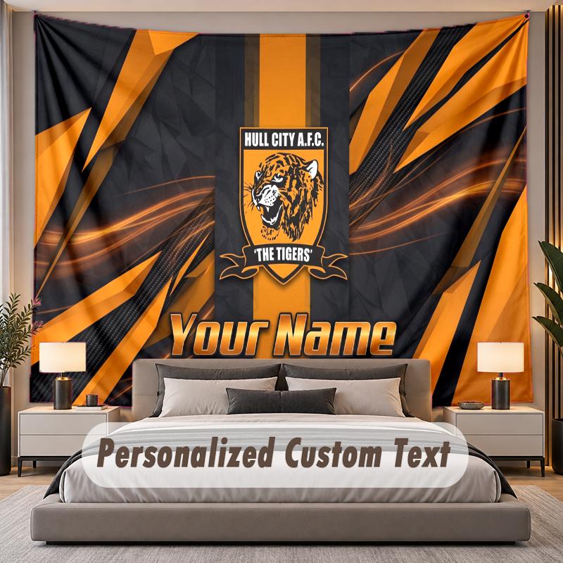 Custom Name Text Tapestry Hull FC Personalized Polyester Wall Tapestry For Bedroom And Room