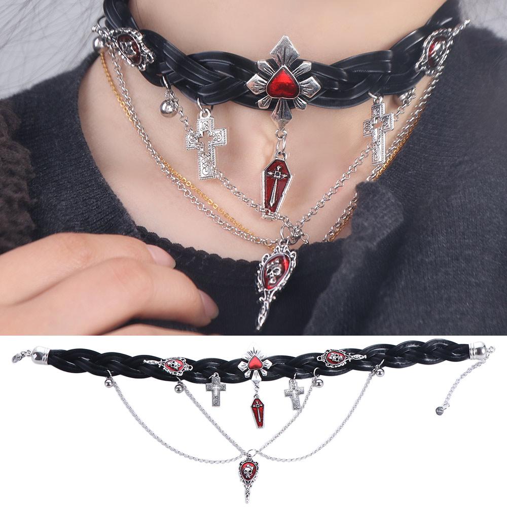 Corss Хэллоуин Чокер с черепом Скелет Кисточка Бусы Ожерелье Хип-хоп Y2K Кожаное ожерелье Унисекс
