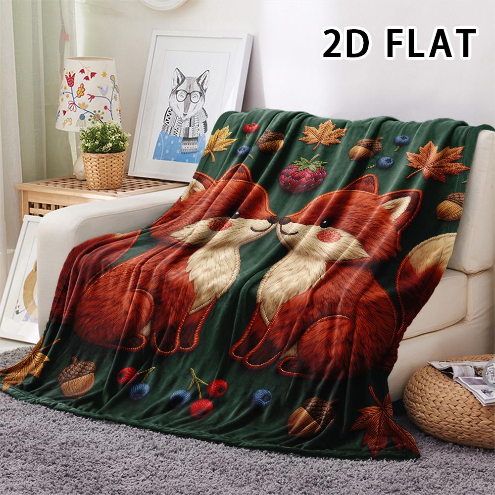 1Pc 2D FLAT Soft Fox Family Print Flannel Blanket,High quality Comfortable for All Seasons,Home Decor,Warmth and Comfort,Perfect for Christmas Gifts