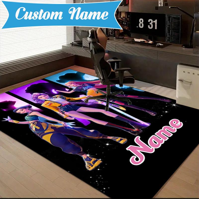 Custom Name Fantasy Night Trio K-Pop Rug for Living Room, Game Rooms, Office, Bedroom, Floor Mat Playful Design, fan gifts Christmas decor