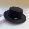 Hat Female British Autumn and Winter Celebrity Retro Versatile Jazz Hat Flat Top Felt Hat Black Wool Top Hat