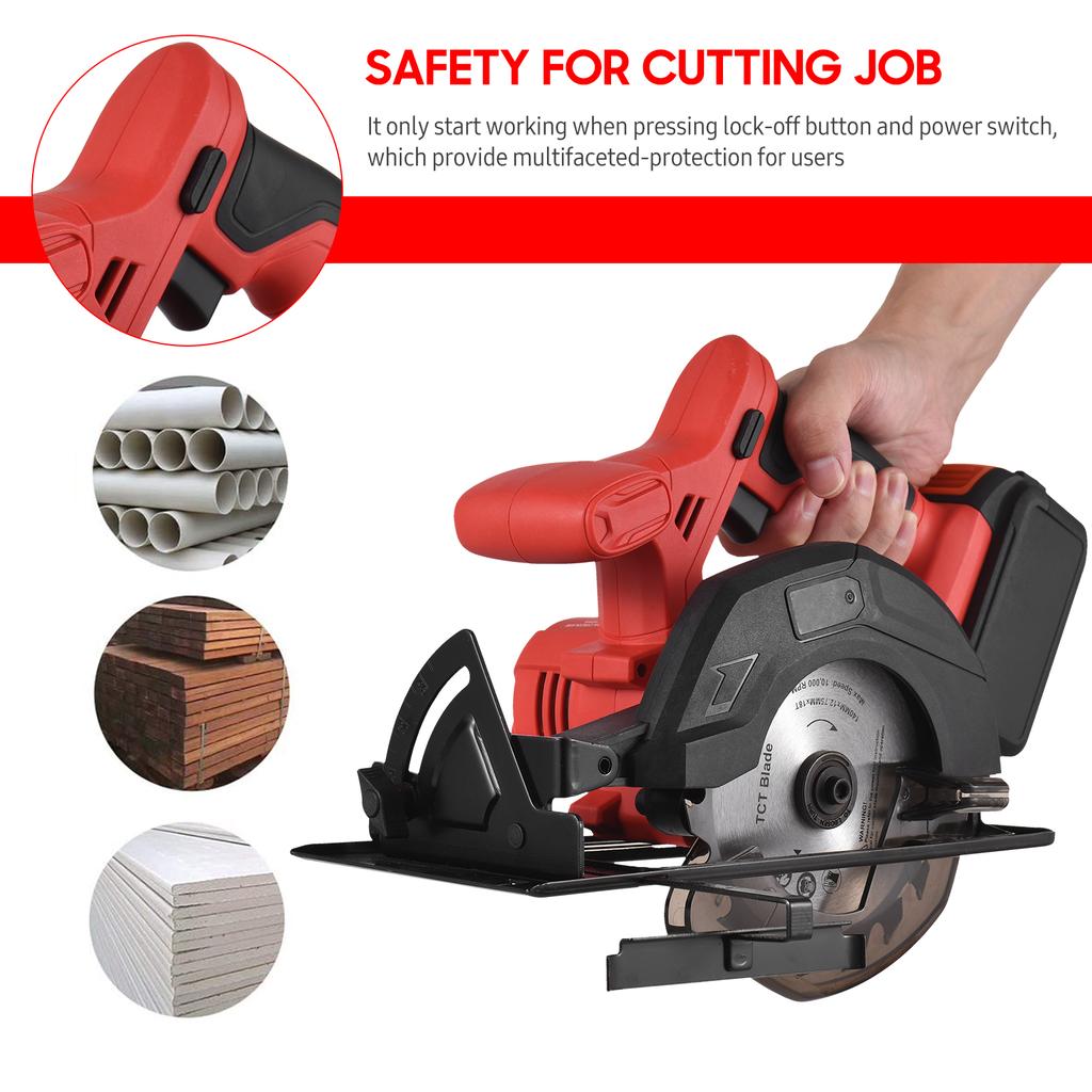 Аккумуляторная циркулярная пила, 20 В, лезвие 18 зуб., 140 мм, 5–3/8 дюйма, 3800 об/мин, переменная скорость, 2,0 Ач.