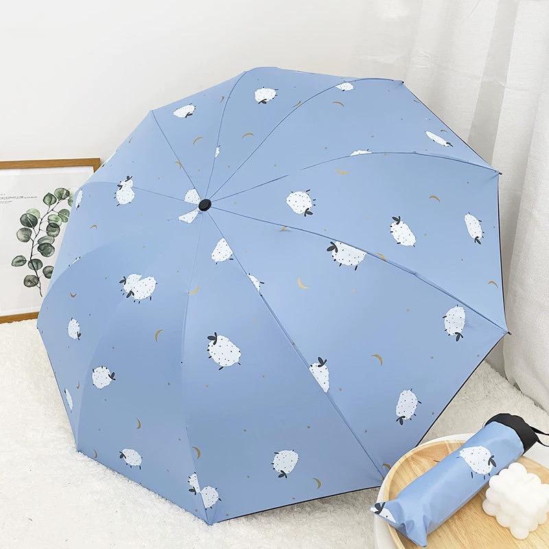 Ten-Rib Large Double Umbrella for Students, Cartoon Sun Umbrella with Black Coating for Sun Protection, Dual-Use for Sun and Rain, Manual Folding