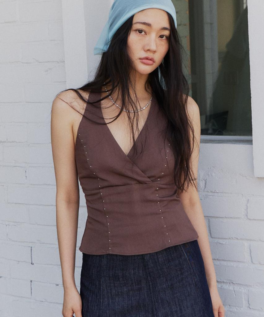 INSEOWL Halter Stud Blouse - Brown