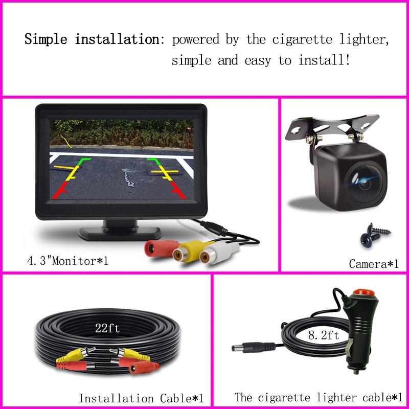 Простая установка 4,3/5-дюймового автомобильного ЖК-монитора с камерой заднего вида для автомобиля, фургона, ночного видения, система парковки с видеозаписью заднего вида