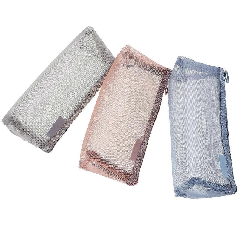 Transparent Mesh Pencil Bag for Storage 3Pcs Large Capacity Triangular Cases